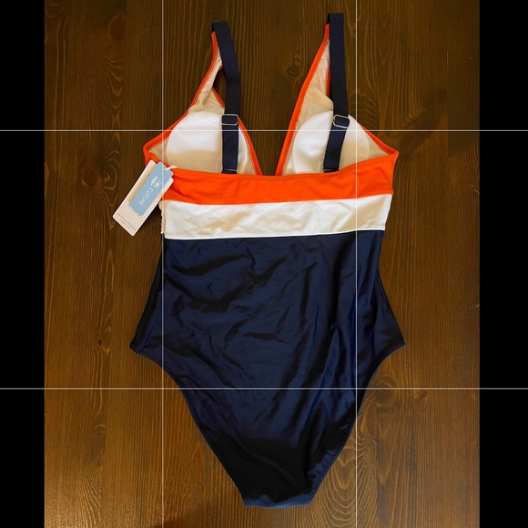 Orange Navy and White One Piece Swimsuit NWT - Picture 3 of 5